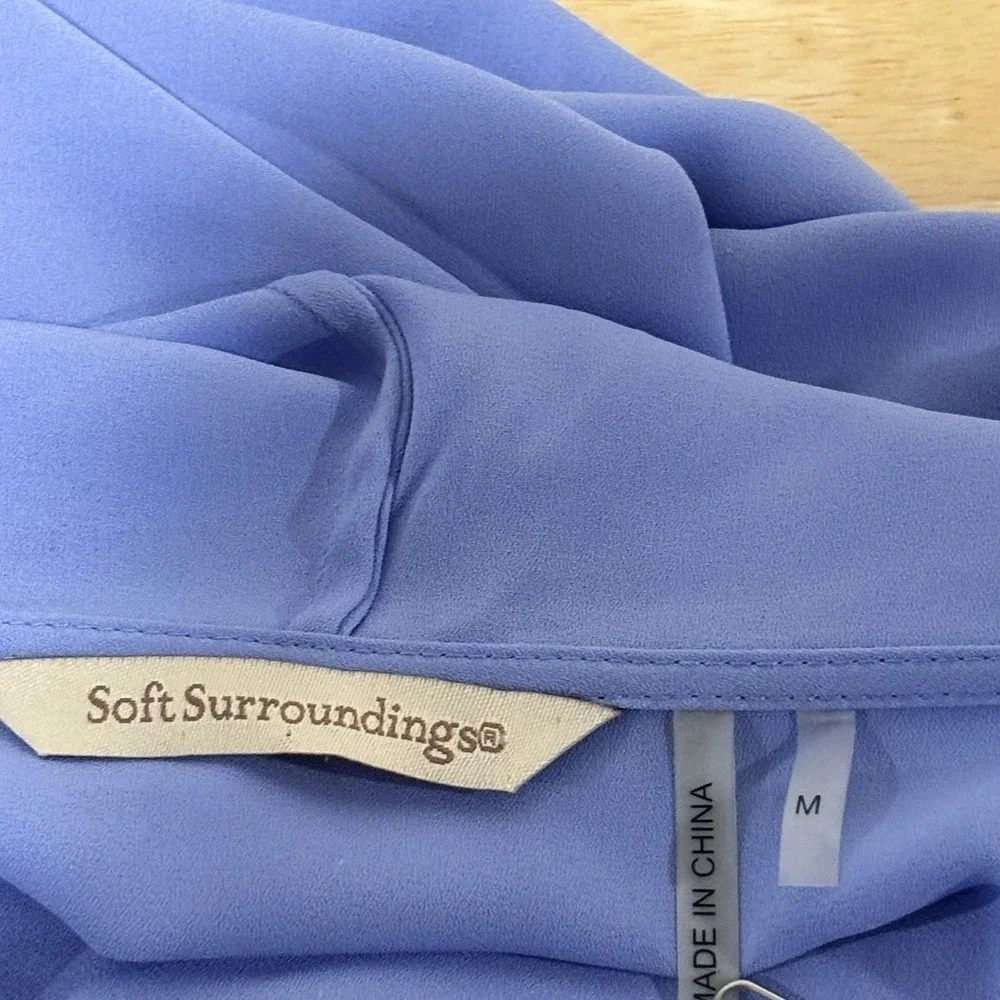 Soft Surroundings Blue Hooded Pullover‎ Tunic Top Kangaroo Pocket 1/2 Zip Medium